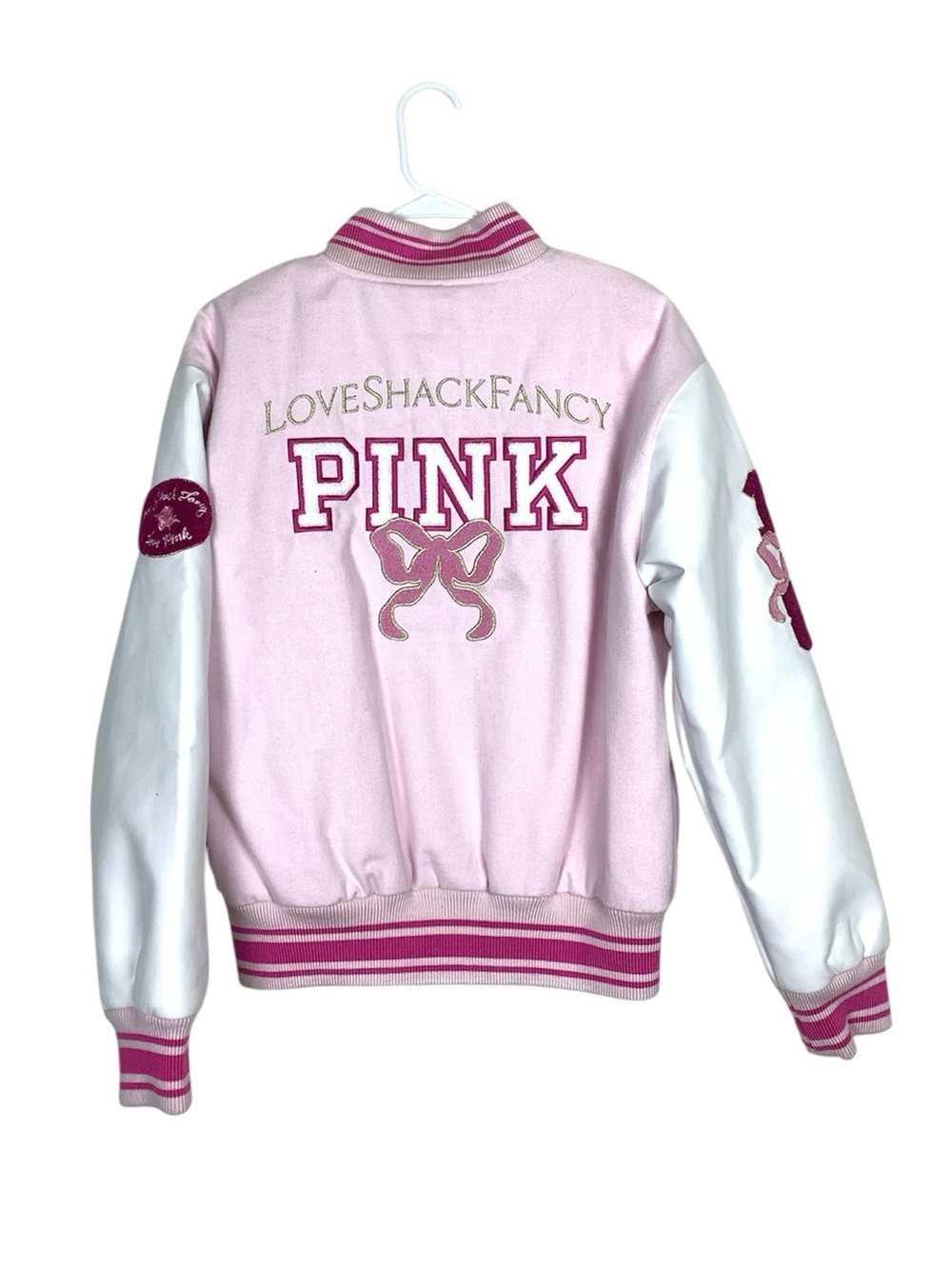 Love shack fancy x pink varsity jacket size small